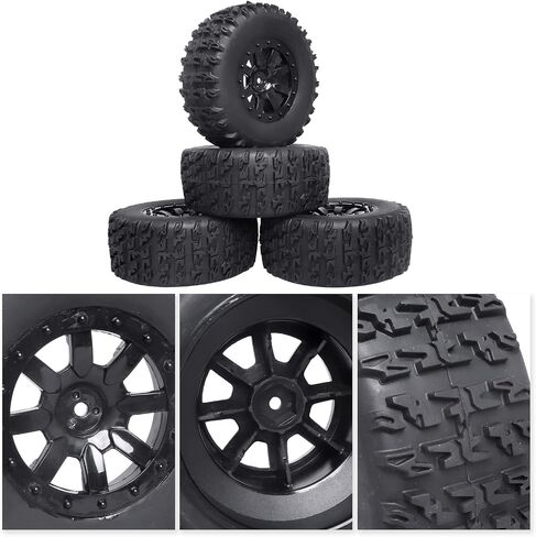 RC Short Course Truck Tires and Wheels Set with Foam Inserts 12mm Hex for Traxxas Slash 4x4 2WD VXL VKAR 10SC Losi SCT Redcat Blackout SC HPI, Pre-Glued (Type 1) in Saudi Arabia