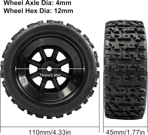 مجموعة عجلات وإطارات شاحنة Acekeeps 1/10 RC قصيرة المدى (ملصقة مسبقًا، سداسية 12 مم) لـ 1/10 Traxxas Slash 2WD/4WD Losi Tenacity Redcat Blackout SC Exceed RC Buggy Car، 4 عبوات (لويس) in Kuwait