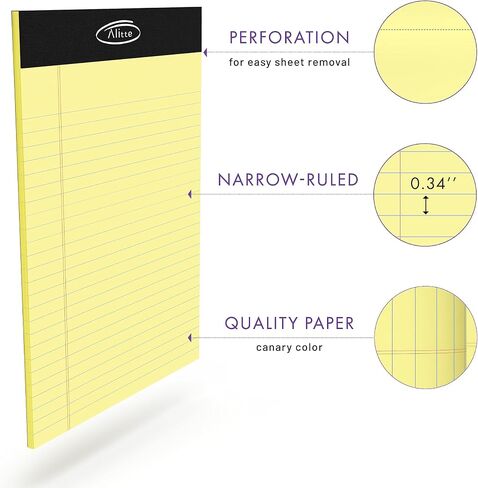 Alitte Yellow Legal Notepads 8.5 x 11, Pack of 12 - Perforated Wide Ruled Writing Pad - Premium Thick Paper, No Ink Bleeding - Blank Legal Pads For Home, Office, School, Business - 50 Sheets Per in Kuwait