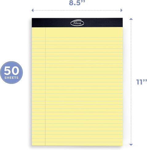 Alitte Yellow Legal Notepads 8.5 x 11, Pack of 12 - Perforated Wide Ruled Writing Pad - Premium Thick Paper, No Ink Bleeding - Blank Legal Pads For Home, Office, School, Business - 50 Sheets Per in Kuwait