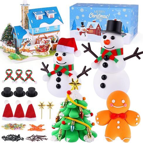 حشوات تخزين عيد الميلاد للأطفال، مجموعة من 7 قطع لبناء رجل ثلج لعيد الميلاد، ألعاب عيد الميلاد DIY مع شجرة عيد الميلاد ورجل خبز الزنجبيل، طين تشكيل جاف بالهواء لتزيين عيد الميلاد، هدية عيد الميلاد in Kuwait