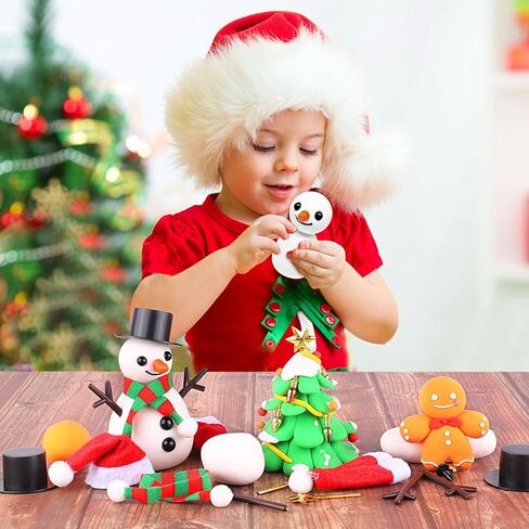 حشوات تخزين عيد الميلاد للأطفال، مجموعة من 7 قطع لبناء رجل ثلج لعيد الميلاد، ألعاب عيد الميلاد DIY مع شجرة عيد الميلاد ورجل خبز الزنجبيل، طين تشكيل جاف بالهواء لتزيين عيد الميلاد، هدية عيد الميلاد in Kuwait