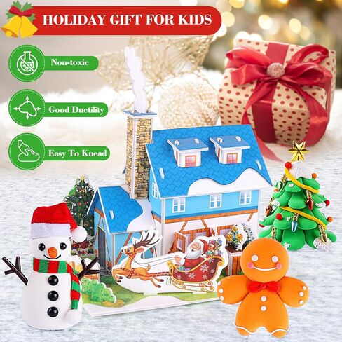 حشوات تخزين عيد الميلاد للأطفال، مجموعة من 7 قطع لبناء رجل ثلج لعيد الميلاد، ألعاب عيد الميلاد DIY مع شجرة عيد الميلاد ورجل خبز الزنجبيل، طين تشكيل جاف بالهواء لتزيين عيد الميلاد، هدية عيد الميلاد in Kuwait