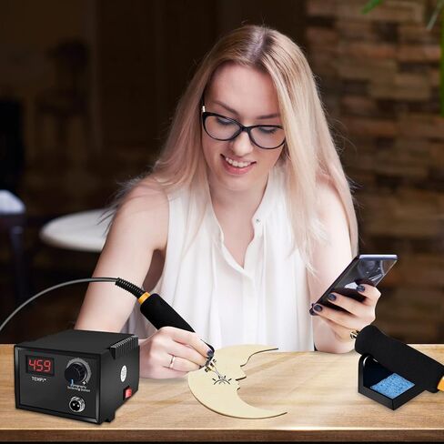 مجموعة كاوي لحام من بيروغرافي بقدرة 60 واط وشاشة ال سي دي مع درجة حرارة قابلة للتعديل مع 21 طرف سلك بيروغرافي للخشب والجلد والقرع in Kuwait