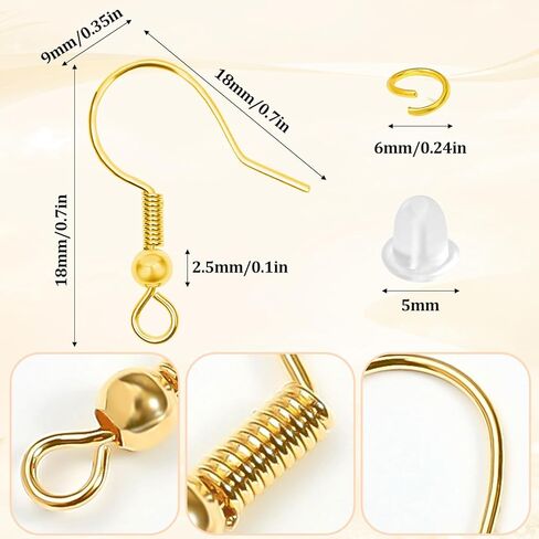 1800 قطعة من لوازم صناعة الأقراط خطافات حلق مضادة للحساسية، مجموعة صنع الأقراط مع خطافات حلق، حلقات القفز وظهر أقراط مطاطية شفافة لصنع المجوهرات بنفسك (ذهبي وفضي) in Kuwait