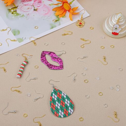 1800 قطعة من لوازم صناعة الأقراط خطافات حلق مضادة للحساسية، مجموعة صنع الأقراط مع خطافات حلق، حلقات القفز وظهر أقراط مطاطية شفافة لصنع المجوهرات بنفسك (ذهبي وفضي) in Kuwait