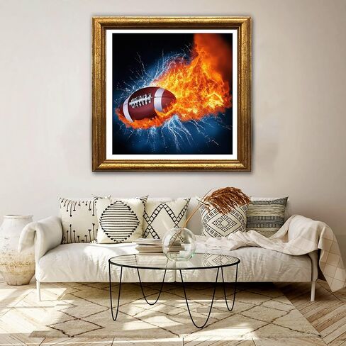 طقم أدوات ألماس 5D جانغوبيو لكرة القدم للكبار، مجموعة فن ألماسي DIY كاملة حفر طلاء رياضي مع خرز ألماس الفسيفساء طلاء بالرقم ديكور المنزلي (30 × 30 سم) in Kuwait