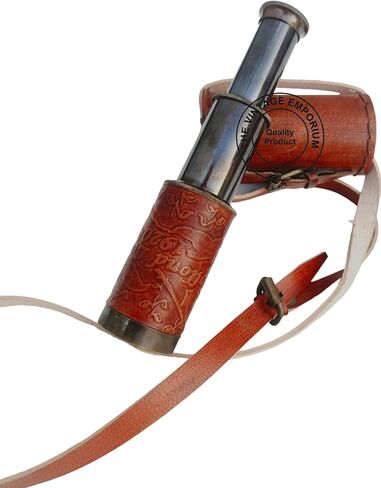 Antique Brass Spyglass 6" Telescope with Leather Box, Nautical Spyglass Collapsible Monocular Decorative Telescope with Glass Optics for Kids in Saudi Arabia