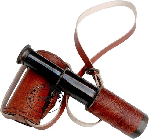 Antique Brass Spyglass 6" Telescope with Leather Box, Nautical Spyglass Collapsible Monocular Decorative Telescope with Glass Optics for Kids in Saudi Arabia