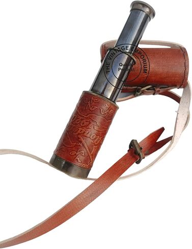 Antique Brass Spyglass 6" Telescope with Leather Box, Nautical Spyglass Collapsible Monocular Decorative Telescope with Glass Optics for Kids in Saudi Arabia