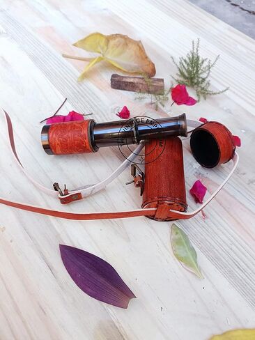 Antique Brass Spyglass 6" Telescope with Leather Box, Nautical Spyglass Collapsible Monocular Decorative Telescope with Glass Optics for Kids in Saudi Arabia