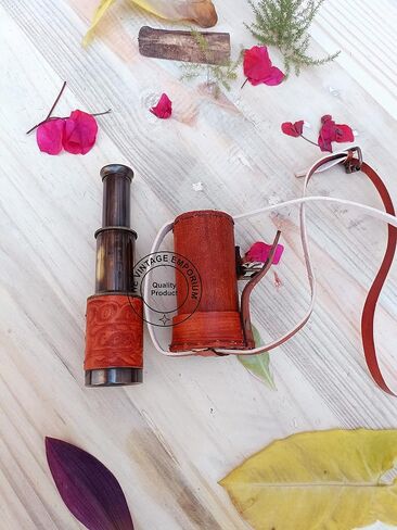 Antique Brass Spyglass 6" Telescope with Leather Box, Nautical Spyglass Collapsible Monocular Decorative Telescope with Glass Optics for Kids in Saudi Arabia