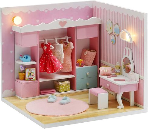 Kisoy Dollhouse Miniature with Furniture Kit, DIY 3D Wooden DIY House Kit A Corner of a Small Apartment Style with Dust Cover & LED,Handmade Tiny House Toys for Kids Adults Gift (Pet Room) in Kuwait