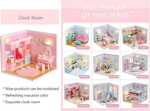 Kisoy Dollhouse Miniature with Furniture Kit, DIY 3D Wooden DIY House Kit A Corner of a Small Apartment Style with Dust Cover & LED,Handmade Tiny House Toys for Kids Adults Gift (Pet Room) in Kuwait