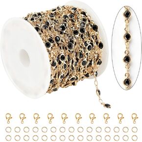 KYUNHOO 3M Artificial Pearl Chains for Jewelry Making, Mixed Color Rhinestone Jewelry Chains Bulk with Jump Rings and Lobster Clasps Jewelry Supplies Findings