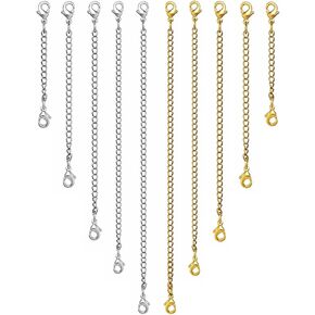 OHINGLT Necklace Extender 10Pcs Chain Extenders for Necklaces Bracelet, Silver Plated Stainless Steel Extension Chain for Women Jewelry Making