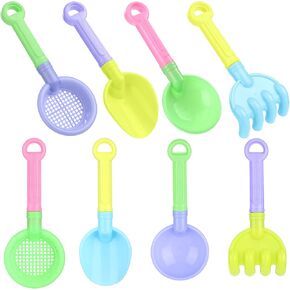 Skylety 8 Pcs Sand Shovels for Kids Beach Toys Plastic Rake Sifter,None in Kuwait