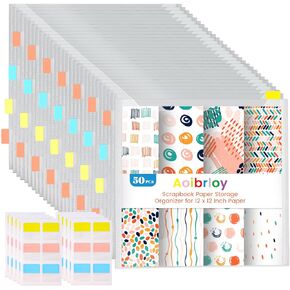 Aoibrloy 50PCS Scrapbook Paper Storage with 120PCS Sticky Index Tabs Scrapbook Paper Storage Organizer for Holding 12 x 12 Inch Scrapbook Paper, Paper Files, Cardstock and Vinyl Paper in Kuwait