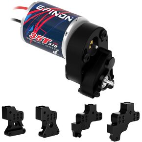 EPINON 370 35T Brushed Motor with Aluminum Transmission Gearbox and Shock Mounts for 1/24 AXIAL SCX24 Bronco JLU C10 Gladiator Deadbolt B17 Upgrade Parts (Black)