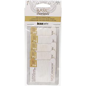 Basic Elements Pure Silk Cord - The Beadsmith – White Color – Size 4 (0.6mm) – 2 Meters per Card, 5 Cards per Package, Needle Attached – for Knotting Pearls, Gemstones, Crystals and Beads