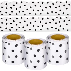 99 Feet Black Painted Dots Bulletin Board Borders 3 Rolls Scalloped Border Trims Polk Dots Decorative Classroom Bulletin Board Trim Back to School Decoration for Home Classroom School Office Decor