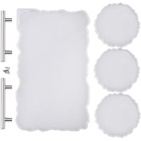 قالب بوشو إكس لارج من السيليكون و3 قطع من الجيود كوستر قوالب لحرف اصنعها بنفسك، قوالب صب الراتينج الإيبوكسي لصنع صينية العقيق الصناعي، لوحة التقديم، ديكورات المنزل in Kuwait