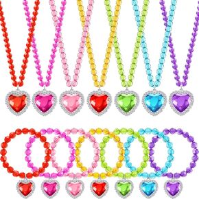 7 Sets Girl Dress up Jewelry Toddler Princess Bracelet Necklaces Kids Costume Jewelry Set for Girl Tea Costume Party