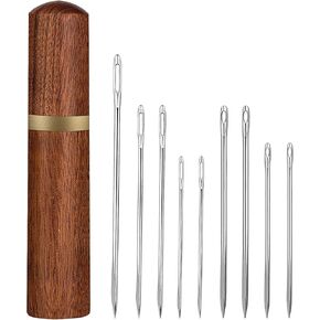 Mayboos 1 PCS Wooden Needle Case with Stitching Needles,Sewing Needles Storage for Storing Fine Needles Hand Crafts Knitting with 4 pcs Leather Stitching Needle and 5 pcs Sewing Needles in Kuwait