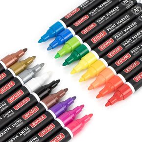 ZEYAR Permanent Oil-Based Paint Markers, Medium Point, Waterproof ink, Expert of Rock Painting, Great on Mug, Rock, Glass, Canvas, Metal and more (6 Metallic Colors) in Kuwait