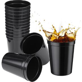 Yungyan 16oz Stadium Plastic Cups Blank Reusable Drink Tumblers Stadium Cups Party Cups for Birthday Party, Events, Baby Shower, DIY Projects, 4.5 x 3.54 x 2.72 inch (Black,12 Pack) in Kuwait
