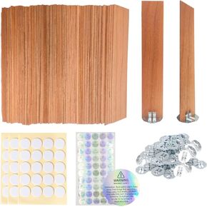 Ziosxin 50pcs Thicken Smokeless Cherry Wood Candle Wicks-Long Lasting Flame-Easily Burn, Natural Candle Cores with Stand and Glue Dot, Warning Label (W:13cm/5.1",H:2.5cm/1",D:1.2mm/0.047") in Kuwait