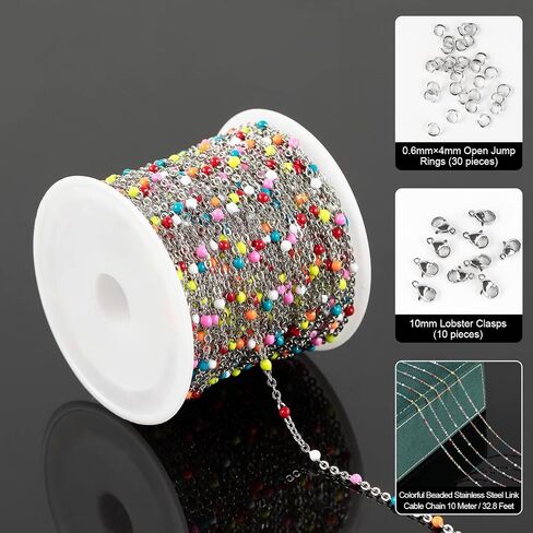 UMAOKANG 33 Feet Black Bead Chain for Jewelry Making Gold Plated Stainless Steel Soldered Cable Chain Necklace Bracelet Jewelry Supplies Findings in Kuwait