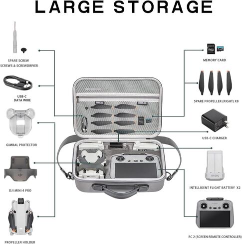 حافظة AIJUNCT Mini 4 Pro RC 2، حقيبة حمل جلدية محمولة من جلد البولي يوريثان لملحقات DJI Mini 4 Pro، حقيبة حمل للسفر لـ DJI Mini 4 Pro Fly More Combo (وحدة تحكم DJI RC 2) in Kuwait