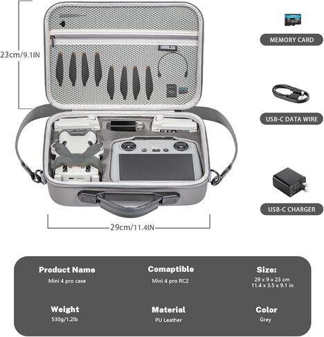 حافظة AIJUNCT Mini 4 Pro RC 2، حقيبة حمل جلدية محمولة من جلد البولي يوريثان لملحقات DJI Mini 4 Pro، حقيبة حمل للسفر لـ DJI Mini 4 Pro Fly More Combo (وحدة تحكم DJI RC 2) in Kuwait