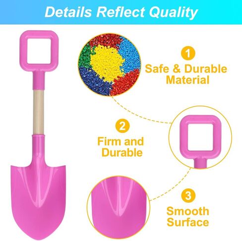 16" Long Kids Beach Spades Sand Shovels Toys Gardening Tools Kit Sandbox Sturdy Snow Scoop Durable Wood Handle ABS Plastic Spade for Garden Sand Snow Backyard Summer Kids Adults 3- Pink Blue Yellow in Kuwait