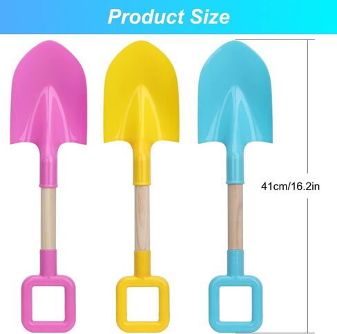 16" Long Kids Beach Spades Sand Shovels Toys Gardening Tools Kit Sandbox Sturdy Snow Scoop Durable Wood Handle ABS Plastic Spade for Garden Sand Snow Backyard Summer Kids Adults 3- Pink Blue Yellow in Kuwait