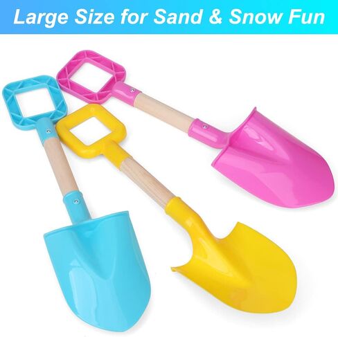 16" Long Kids Beach Spades Sand Shovels Toys Gardening Tools Kit Sandbox Sturdy Snow Scoop Durable Wood Handle ABS Plastic Spade for Garden Sand Snow Backyard Summer Kids Adults 3- Pink Blue Yellow in Kuwait