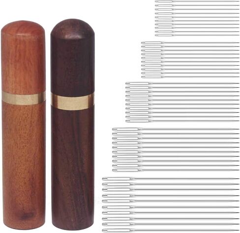 إبر تطريز يدوي بإبرة خياطة 5 أنواع من إبر خياطة العين الكبيرة (50 قطعة) مع 2 إبرة خشبية متعددة الاستخدامات in Kuwait