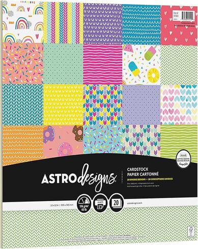 Astrodesigns Crafting Cardstock, 12" x 12", 65 lb/176 gsm, Celebrations Assortment, 20 Sheets (91559) in Kuwait