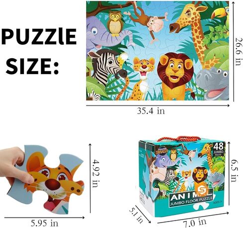 لغز مزدوج الجانبين جامبو الكلمة للأطفال الحيوان بانوراما الألغاز الكبيرة 48 قطعة الأعمار 3-5 للأطفال الصغار مرحلة ما قبل المدرسة ألعاب التنمية الفكرية التعليمية 4-8 سنوات هدية للبنين بنات in Kuwait