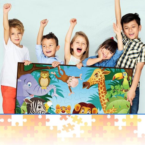 لغز مزدوج الجانبين جامبو الكلمة للأطفال الحيوان بانوراما الألغاز الكبيرة 48 قطعة الأعمار 3-5 للأطفال الصغار مرحلة ما قبل المدرسة ألعاب التنمية الفكرية التعليمية 4-8 سنوات هدية للبنين بنات in Kuwait
