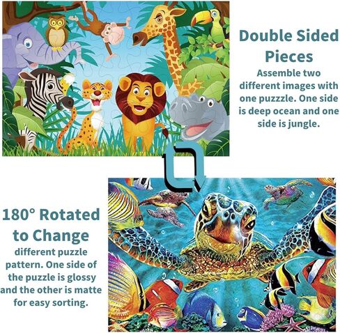 لغز مزدوج الجانبين جامبو الكلمة للأطفال الحيوان بانوراما الألغاز الكبيرة 48 قطعة الأعمار 3-5 للأطفال الصغار مرحلة ما قبل المدرسة ألعاب التنمية الفكرية التعليمية 4-8 سنوات هدية للبنين بنات in Kuwait