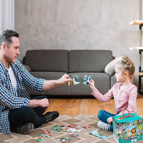 لغز مزدوج الجانبين جامبو الكلمة للأطفال الحيوان بانوراما الألغاز الكبيرة 48 قطعة الأعمار 3-5 للأطفال الصغار مرحلة ما قبل المدرسة ألعاب التنمية الفكرية التعليمية 4-8 سنوات هدية للبنين بنات in Kuwait