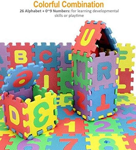 Alphabet Letters and Numbers Foam Puzzle Square Floor Mat, 6x6-Inches, 72-Pieces in Saudi Arabia