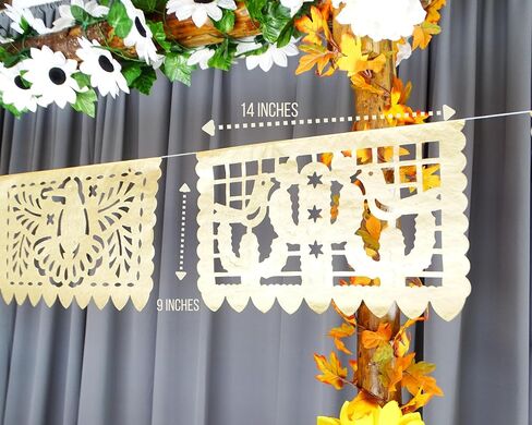 Gold Papel Picado Banner - Matte Gold Papel PicadoTissue Paper Banner for fiestas, weddings, bridal shower, engagement, baby shower, birthdays 2 pack/12ft long each)/ Not plastic in Kuwait