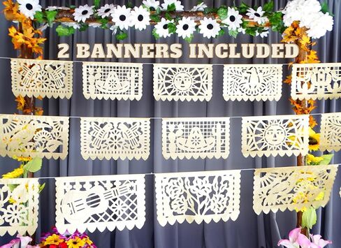 Gold Papel Picado Banner - Matte Gold Papel PicadoTissue Paper Banner for fiestas, weddings, bridal shower, engagement, baby shower, birthdays 2 pack/12ft long each)/ Not plastic in Kuwait
