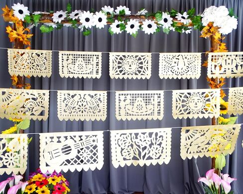 Gold Papel Picado Banner - Matte Gold Papel PicadoTissue Paper Banner for fiestas, weddings, bridal shower, engagement, baby shower, birthdays 2 pack/12ft long each)/ Not plastic in Kuwait