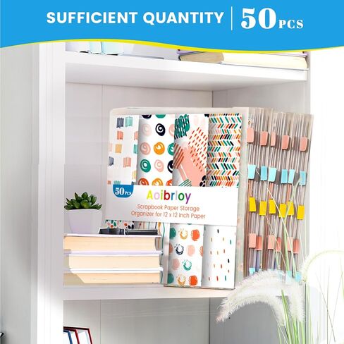 50 قطعة من تخزين ورق القصاصات من Aoibrloy مع 120 قطعة من علامات التبويب اللزجة منظم تخزين ورق القصاصات لحمل ورق القصاصات مقاس 12 × 12 بوصة وملفات الورق والبطاقات وورق الفينيل in Kuwait