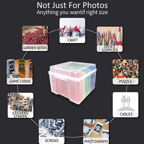 ASIYUN Photo Storage Box, 5" x 7" Greeting Card Organizer, Main Container with 6 Organization Cases for Birthday Get Well Cards, Photos, Crafts, Scrapbooking, Paper, Stickers(Color) in Kuwait