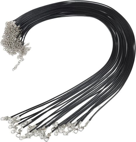حبل سلسلة اسود مع مشبك، حبل من القطن المشمع الاسود 20 انش للقلادات والاساور والقلائد ومستلزمات صنع المجوهرات ومستلزمات الخرز (20 قطعة) in Kuwait
